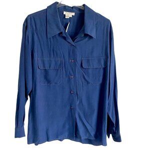 Alex New York Silk Blue Long Sleeve Button Up Shirt Women's Size 16